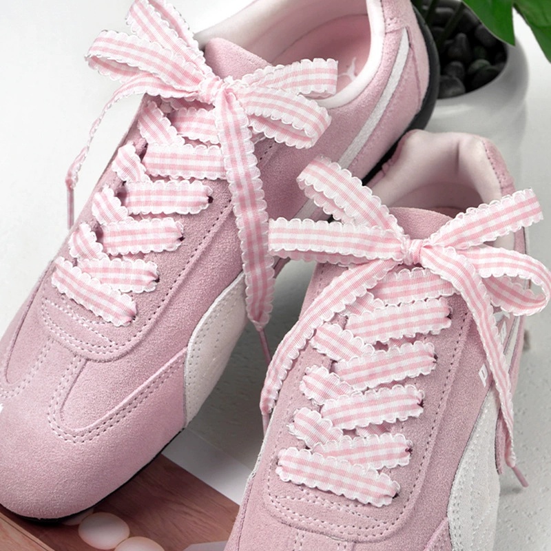 幅1.1cmの平らなフリル付きチェック柄靴ひも、革靴、白いス - Lace Replacement Flat のレビューと価格